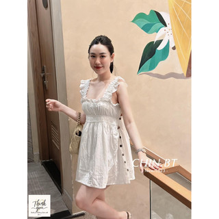 Váy Đũi Dập Ly Bèo Khuy Gỗ Phạm Nhi