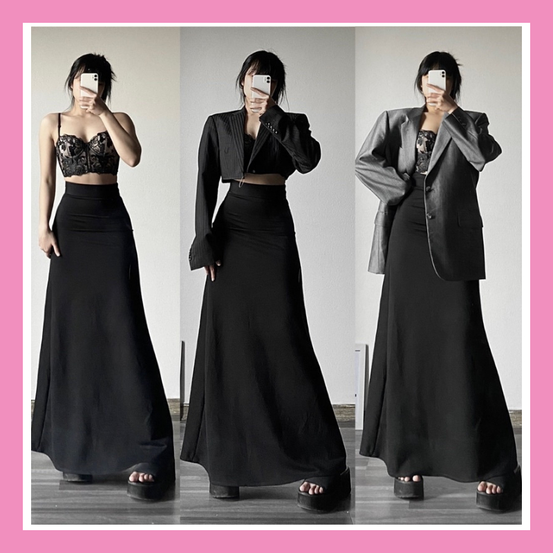 Chân váy dài midi maxi suông chữ A phóng cách ulzzang vintage hàn quốc dài qua gối tới mắt cá chân cá tính đơn giản CV55