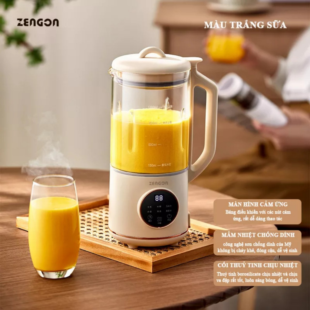 Máy làm sữa hạt ZENGON cối thủy tinh thể tích 1.2 LÍT.  Máy làm sữa hạt Zen.gon