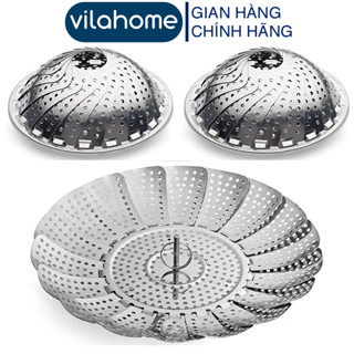 Khay Hấp Inox Vilahome, Vỉ Hấp 3 Chân Có Móc Nhấc, Điều Chỉnh Độ Mở Dùng Cho Hấp Xôi, Bánh, Thịt Cá
