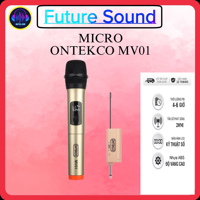 Bộ micro Không dây Karaoke MV01 cao cấp, hút âm, chống hú (1 Tay Mic) - Chuyên dùng cho amply, loa kéo, loa bluetooth