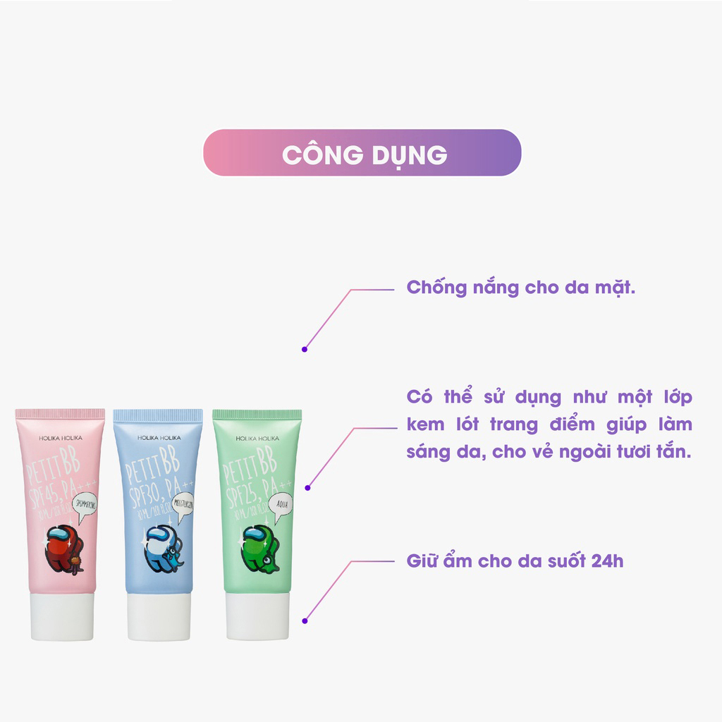 Kem BB HOLIKA HOLIKA trang điểm chống nắng dưỡng ẩm Petti SPF PA++ 30ml [Among Us limited edition]