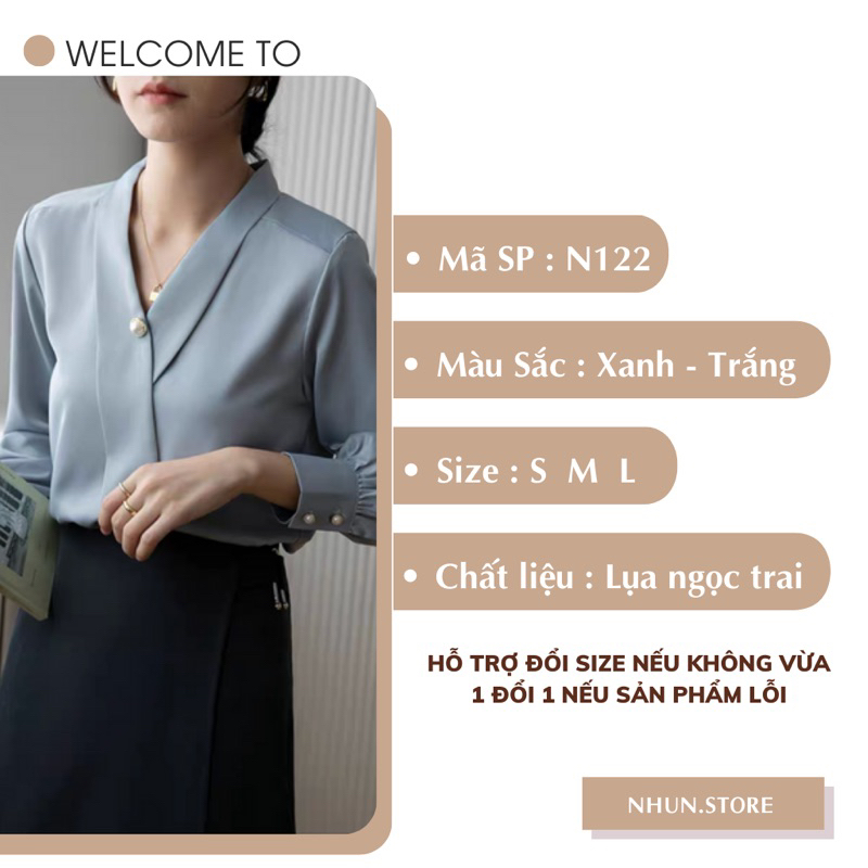 Áo sơ mi lụa NhunFashion Sơ mi nữ cổ chéo phong cách công sở thanh lịch thiết kế dài tay cúc ngọc chất mềm min N122 | BigBuy360 - bigbuy360.vn