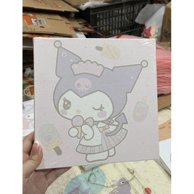 Tranh số hóa 20x20cm- Tranh tô màu theo số- Tranh sơn dầu số hóa Kuromi Cầm Kem