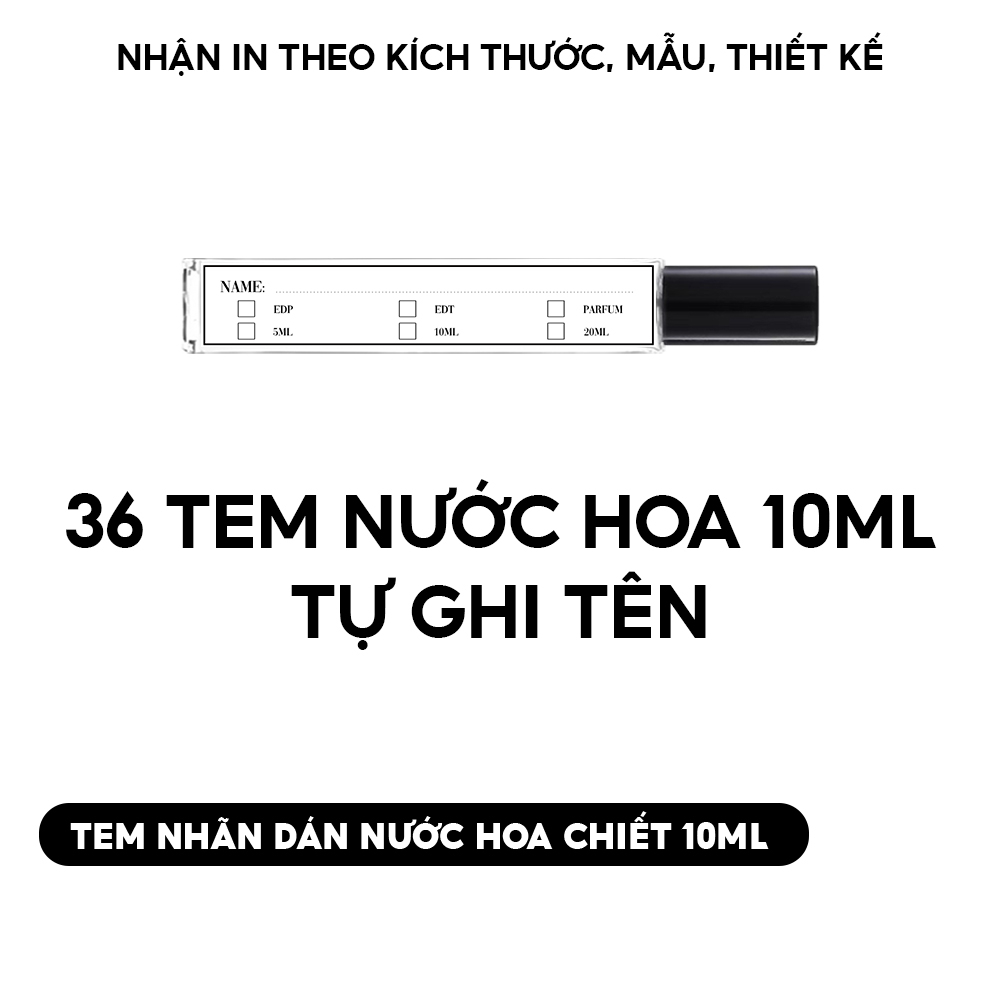 36 Tem nhãn dán nước hoa chiết 10ml tự ghi tên đã cắt sẵn tất cả các mùi - Kích thước 15mm x 80mm