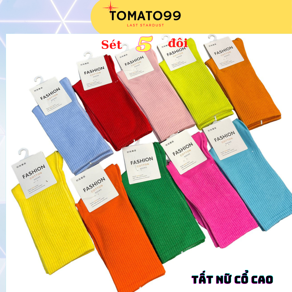 Tất nam nữ cao cổ sét 5 đôi nhiều màu sắc truyền thống T48