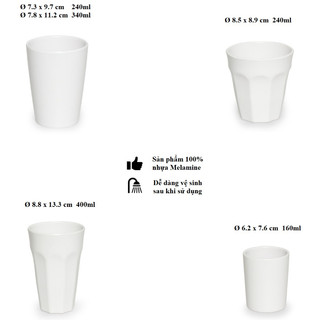 Ly uống nước , trà đá nhựa Melamine màu trắng nhiều Size