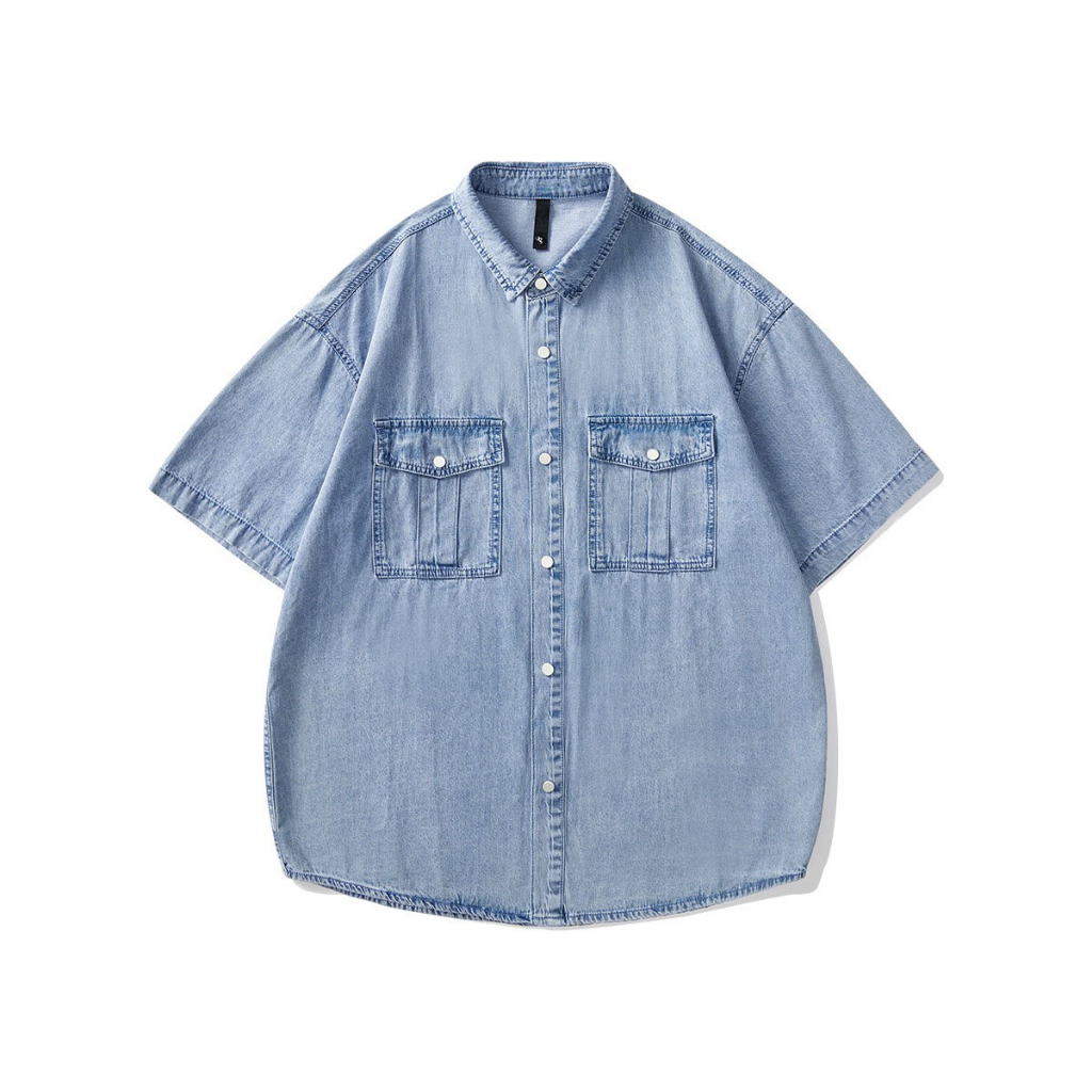 Áo Sơ Mi Jean Túi Hộp Tay Lỡ Cúc Bấm Chất Vải Đẹp Mặc Chuẩn Form,Sơ Mi Denim Bò Dáng Rộng Phong Cách