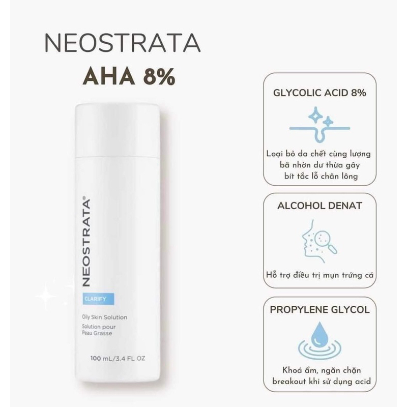 Tẩy da chết hoá học NeoStrata Oily Skin Solution 8% AHA làm sạch sâu, giảm thâm, chống lão hóa 100ml Chính Hãng