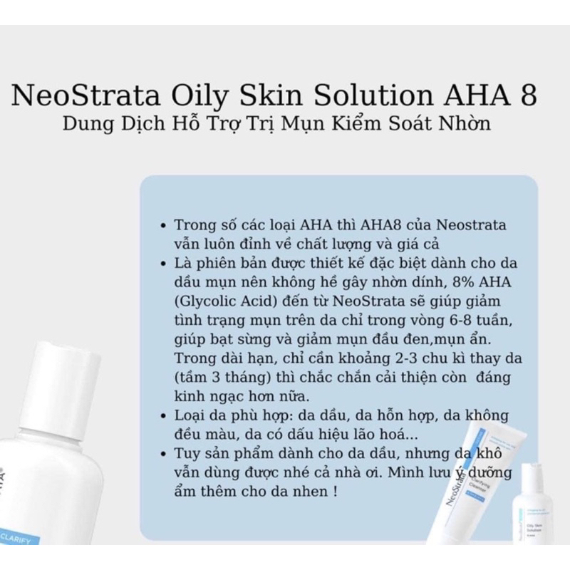 Tẩy da chết hoá học NeoStrata Oily Skin Solution 8% AHA làm sạch sâu, giảm thâm, chống lão hóa 100ml Chính Hãng