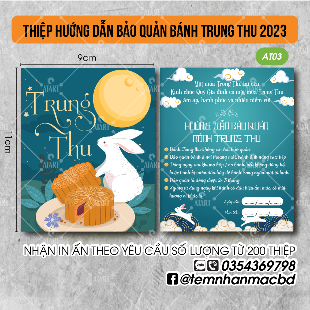 Thiệp hướng dẫn bảo quản Bánh trung thu, Thiệp ghi hạn sử dụng Bánh trung thu - Mẫu 2023 - tranbd