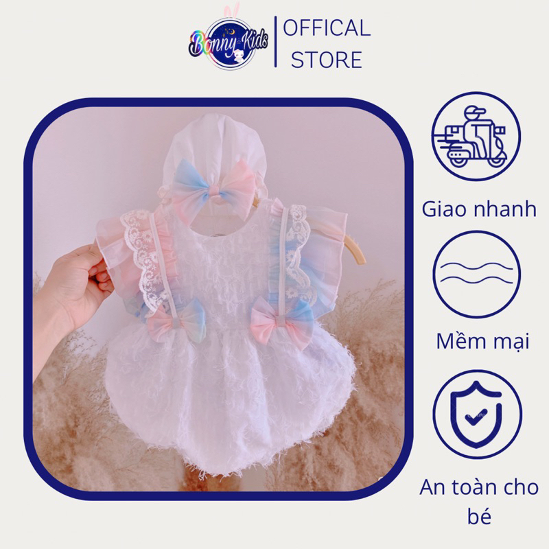 Body chip cánh tiên cầu vồng kèm mũ cho bé gái sơ sinh thôi nôi, đầy tháng