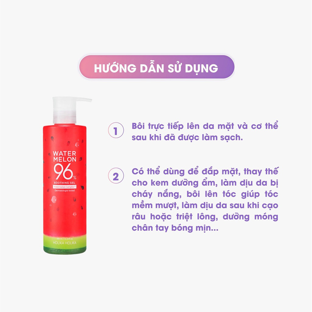 Gel dưỡng da đa năng chiết xuất dưa hấu Holika Holika Watermelon 96% Soothing Gel cấp ẩm làm dịu da 390ml - 7125