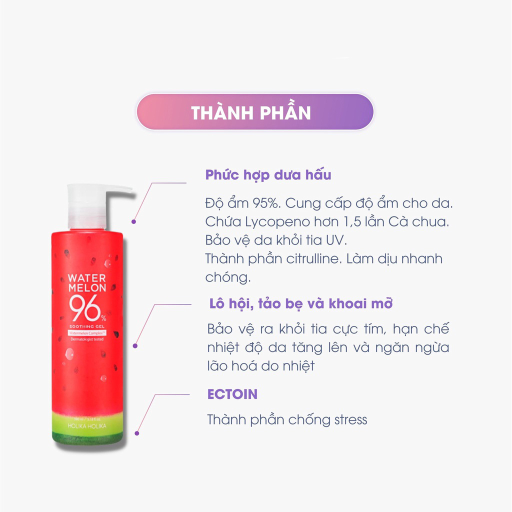 Gel dưỡng da đa năng chiết xuất dưa hấu Holika Holika Watermelon 96% Soothing Gel cấp ẩm làm dịu da 390ml - 7125