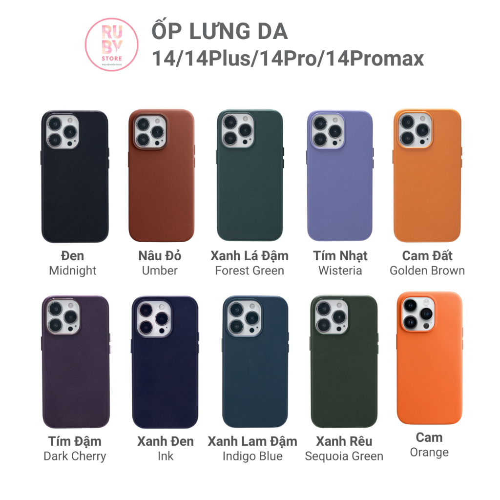 Bao Da 14 / 14 Plus / 14 Pro / 14 Pro Max có Logo hỗ trợ sạc không dây - Ruby Store