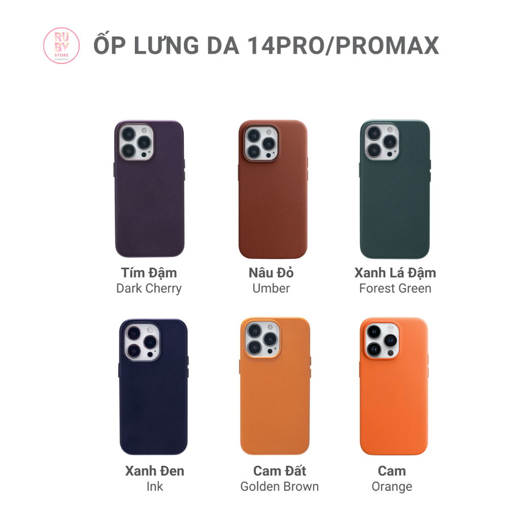 Bao Da 14 / 14 Plus / 14 Pro / 14 Pro Max có Logo hỗ trợ sạc không dây - Ruby Store