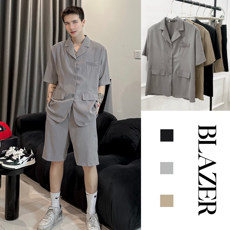 SET ÁO BLAZER ngắn tay có đệm vai + quần short 1 lớp by ZIG ZAG | Form suông mềm mịn thoáng mát