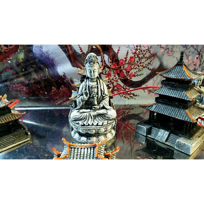 Tượng Phật Bà Quan Âm cao 14cm, Giả cổ, trang trí tiểu cảnh, non bộ, thủy sinh ( chất liệu bột đá cao cấp)