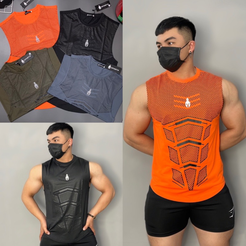 Áo tanktop gym nam SPARTA, áo thun 3 lỗ thể thao