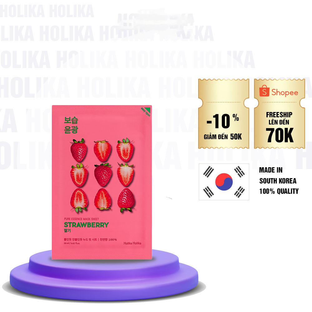 Mặt nạ giấy 3D Hàn Quốc Holika Holika chiết xuất Dâu Tây Pure Essence Mask dưỡng ẩm chăm sóc da 23ml - 7044