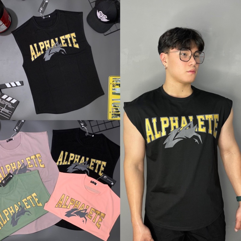 Áo tanktop phom rộng gym nam ALPHALETE, áo thun thể 3lổ