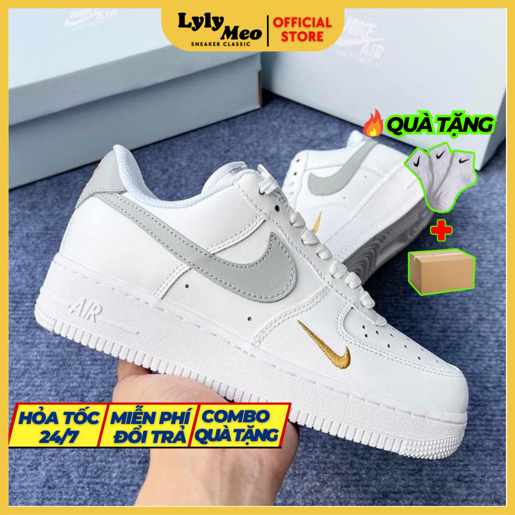 Giày Nike_AF1 Nam Nữ Thể Thao, Giày Nike_Air Force 1 Xám Thêu Vàng Thời Trang Hàng Đẹp Full Box