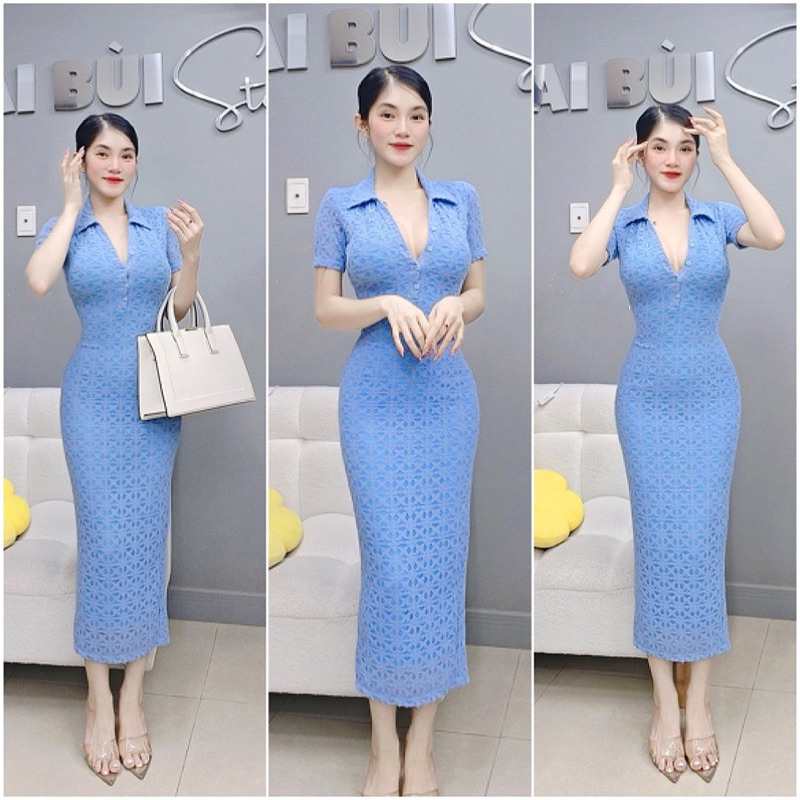 D106 - ĐẦM BODY SƠ MI CÀI NÚT LÔNG VŨ