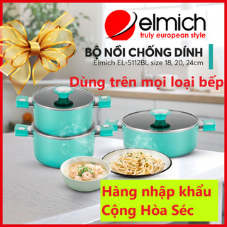 Bộ nồi INOX Elmich Đúc liền khối Nhập Khẩu Cộng Hòa Séc Màu Xanh Size 18 22 24 Bứt phá về thiết kế Tối ưu cho bếp xinh