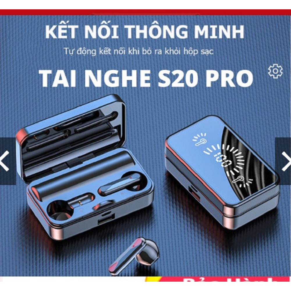 Tai Nghe Không Dây S20 Pro Bluetooth V5.2 - Âm Thanh Hifi 9D Cực Hay Có Micro màn hình LED chống thấm nước,Pin Trâu