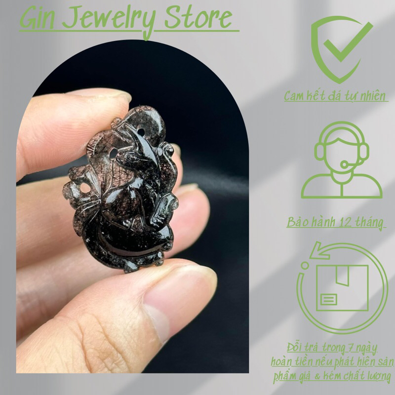 Mặt dây chuyền tượng bà hồ ly chúa đá thạch anh tóc đen hợp mệnh thủy,mệnh mộc mang lại may mắn - phong thủy gin jewelry