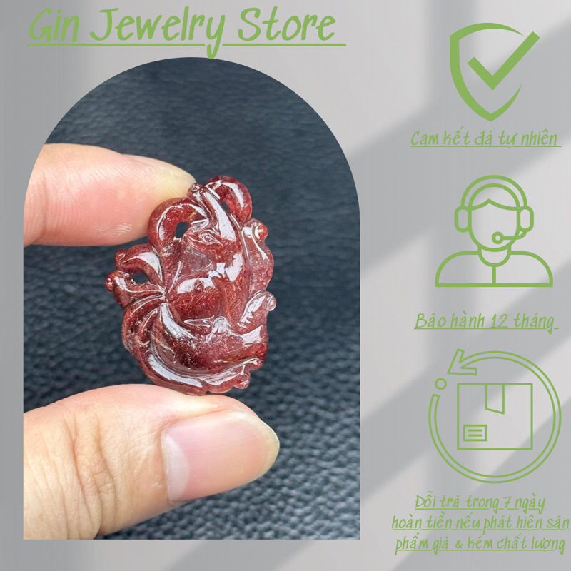 Mặt dây chuyền tượng bà hồ ly chúa đá thạch anh tóc đỏ hợp mệnh hoả ,mệnh thổ mang lại may mắn - phong thủy gin jewelry