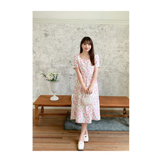Đầm maxi trắng hoa hồng cổ chữ U big size lớn 90-110kg