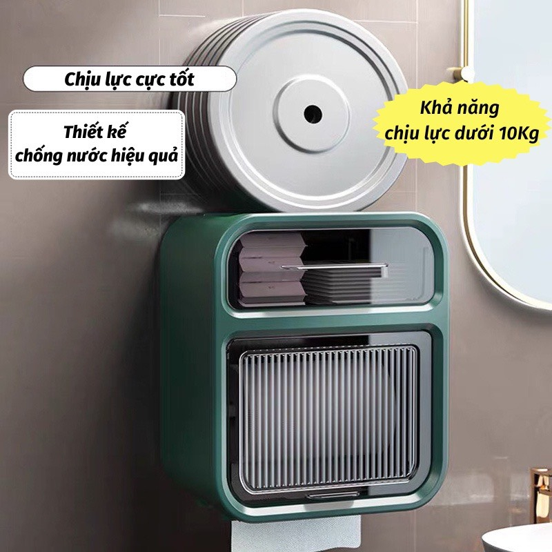 Hộp đựng giTHÔNG TIN SẢN PHẨM: Hộp đựng giấy vệ sinh dán tường trong nhà tắm có nắp che chống nước và hai ngăn đa năng đ