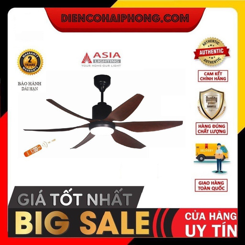 Quạt trần đèn cao cấp 6 cánh ASIA QT12 - Sải cánh 1370