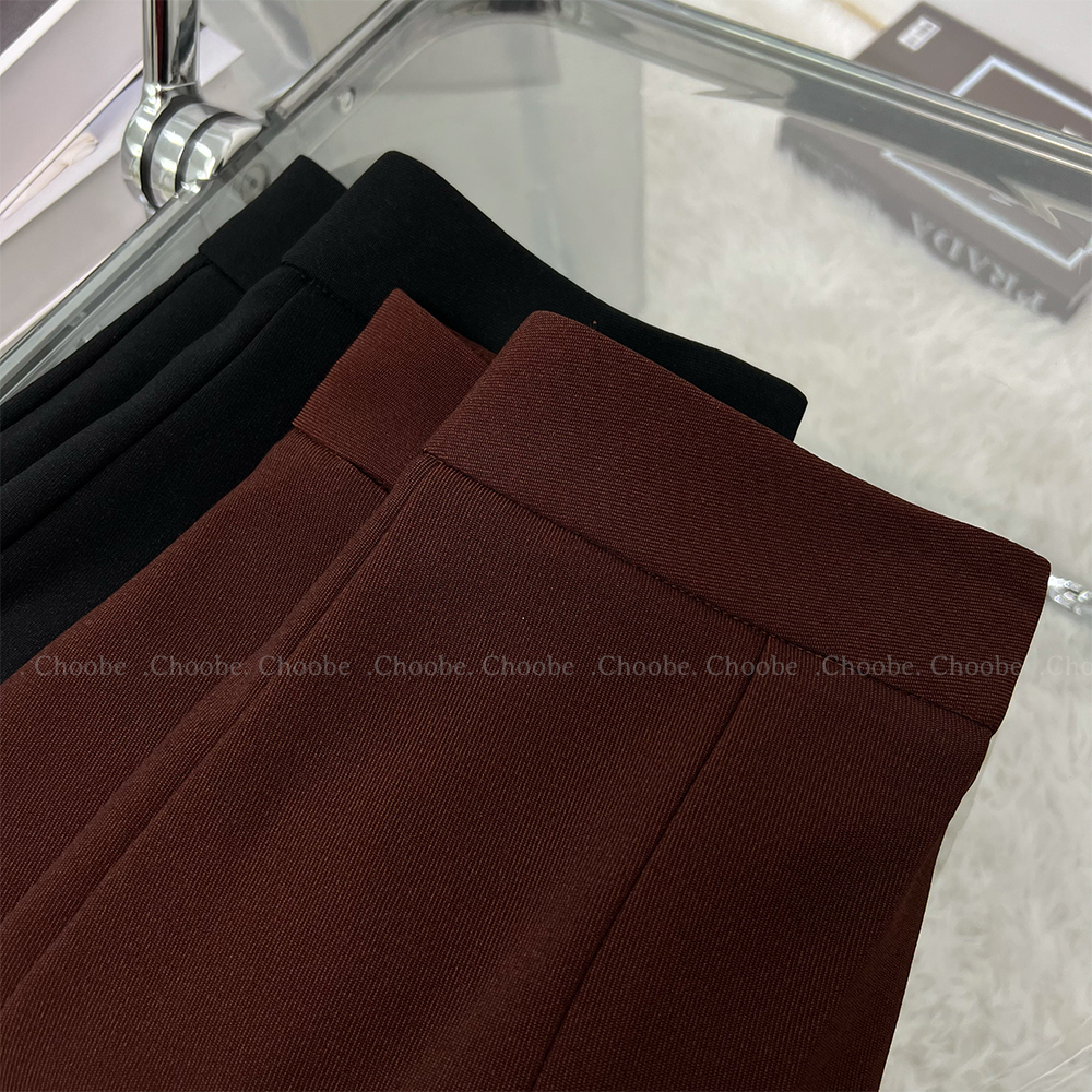 Quần ống loe Choobe lưng cạp cao 2 cúc baggy vải nữ dài suông loe culottes màu đen nâu