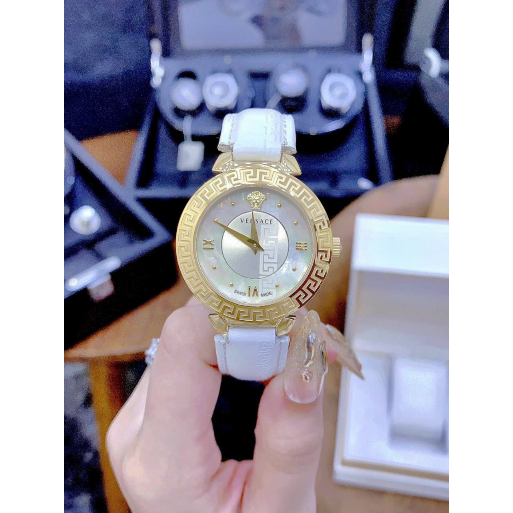 ĐỒNG HỒ Nữ VERSACE DAPHINS WHITE- Dây da- 35mm- máy swiss- chống nước - BẢO HÀNH 24 THÁNGG