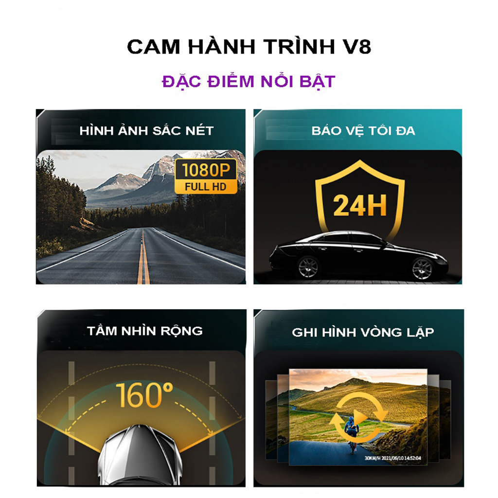 CAMERA HÀNH TRÌNH V8 FULLHD 1080P KẾT NỐI WIFI VỚI ĐIỆN THOẠI VÀ MÀN HÌNH ANDROID