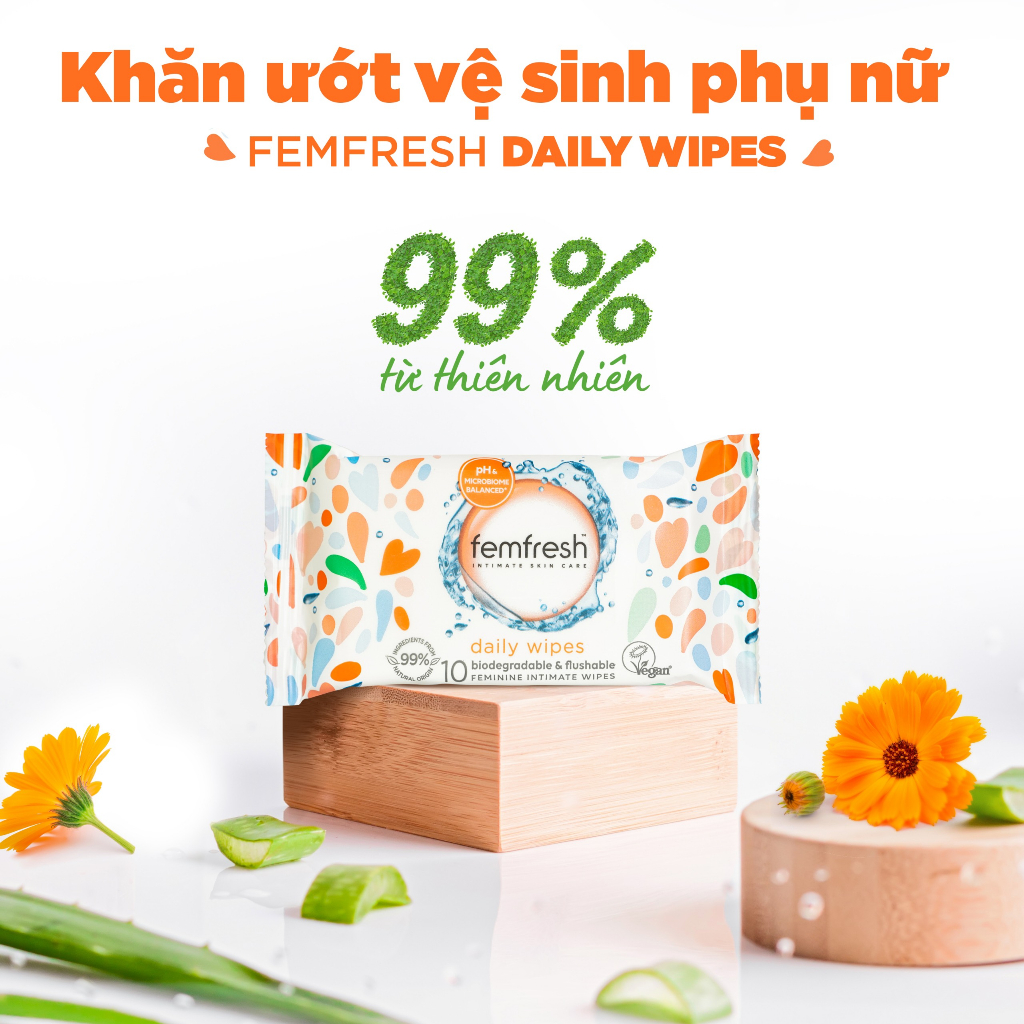 Bác Sĩ Cung Khăn Ướt Vệ Sinh Vùng Kín Cao Cấp Hàng Ngày Femfresh Intimate Skincare Daily Wipes (10/ 25 Tờ)