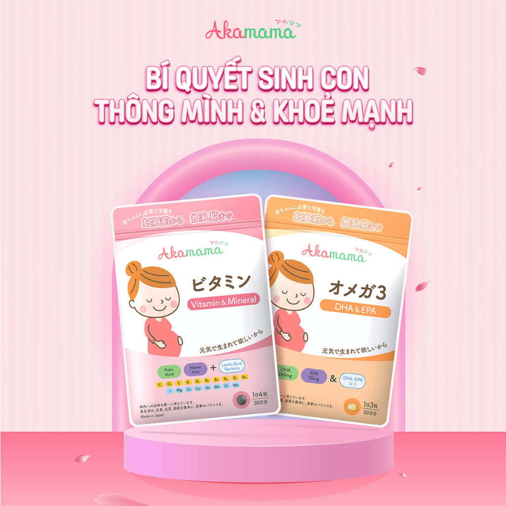 COMBO 5 Sắt & Vitamin + 5 DHA cho bà bầu Akamama, Nhật Bản