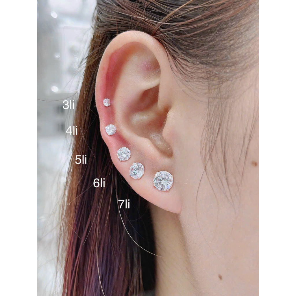Bông tai hột đính đá lấp lánh sang trọng 3-7 li Bạc 925