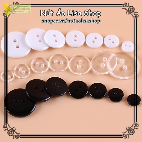. Nút Nhựa Tròn 2 Lỗ Trong Suốt (50 chiếc) Dùng Cho may quần áo Kích thước 1cm 1.2cm 1.5cm, 1,8cm, 2cm .