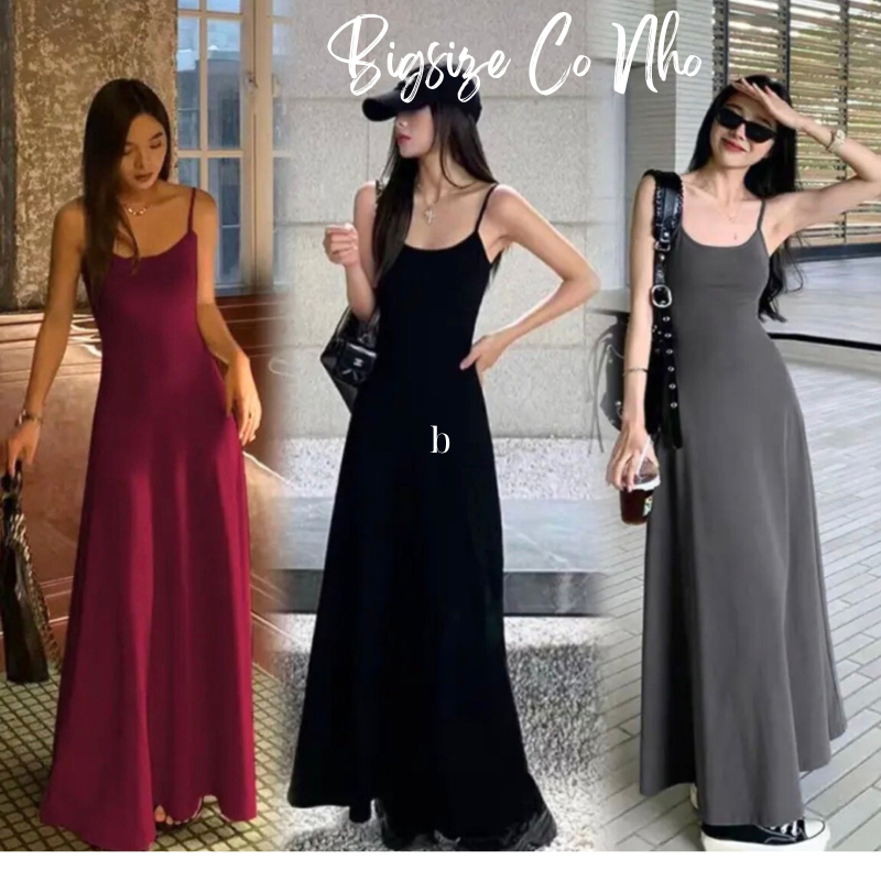Váy 2 Dây Bigsize Nữ Dáng Ôm Xòe Phong Cách Chất Gân Tăm Co Giãn Đầm Mùa Hè Big Size G201