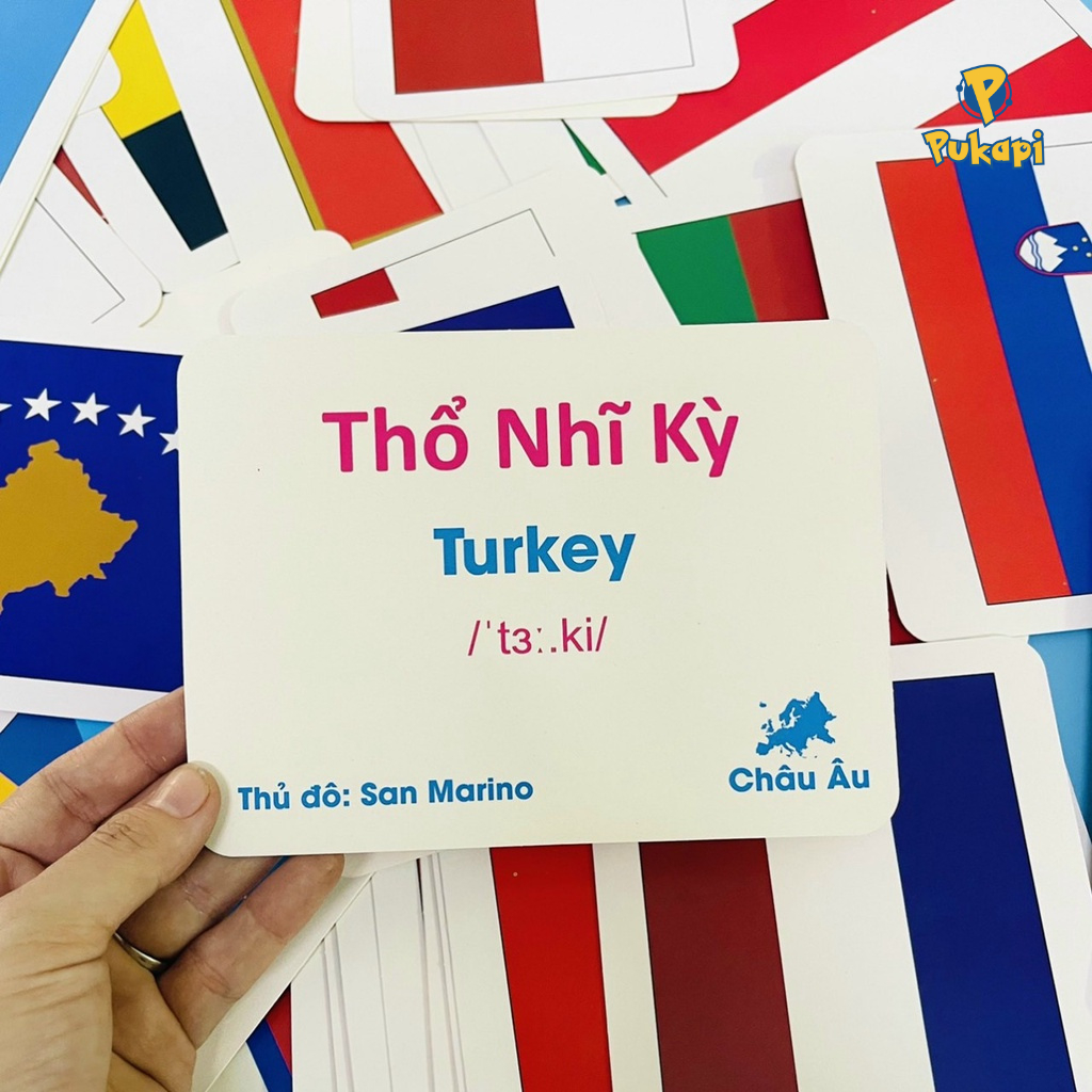 Bộ Thẻ Học Song Ngữ Quốc Kỳ 175 Nước Trên Thế Giới Flash Card Cờ Các Nước Thẻ Học Song Ngữ Tên Quốc Gia PUKAPI