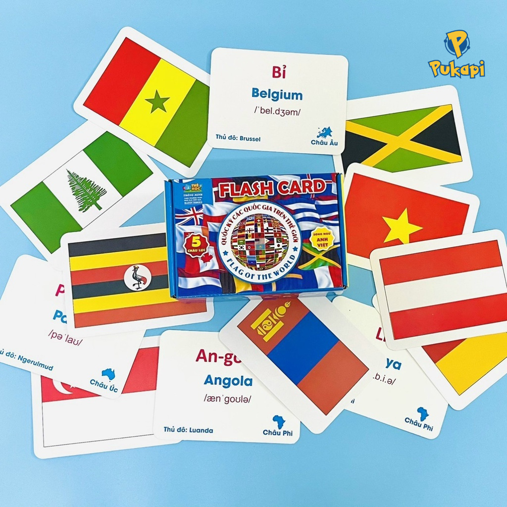 Bộ Thẻ Học Song Ngữ Quốc Kỳ 175 Nước Trên Thế Giới Flash Card Cờ Các Nước Thẻ Học Song Ngữ Tên Quốc Gia PUKAPI
