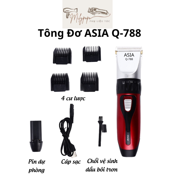 Tông Đơ Cắt Tóc ASIA Q-788 gia đình, máy cắt hớt tóc cầm tay pin sạc không dây cho bé, tặng nhiều phụ kiện