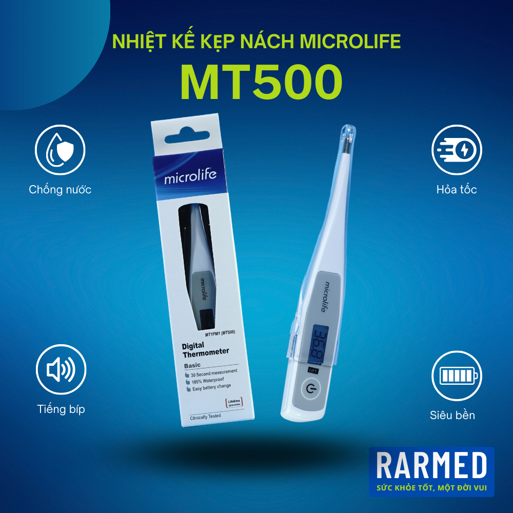 Nhiệt kế điện tử kẹp nách Microlife MT500 đầu nhọn đo cơ thể, nhiệt độ nước, sữa