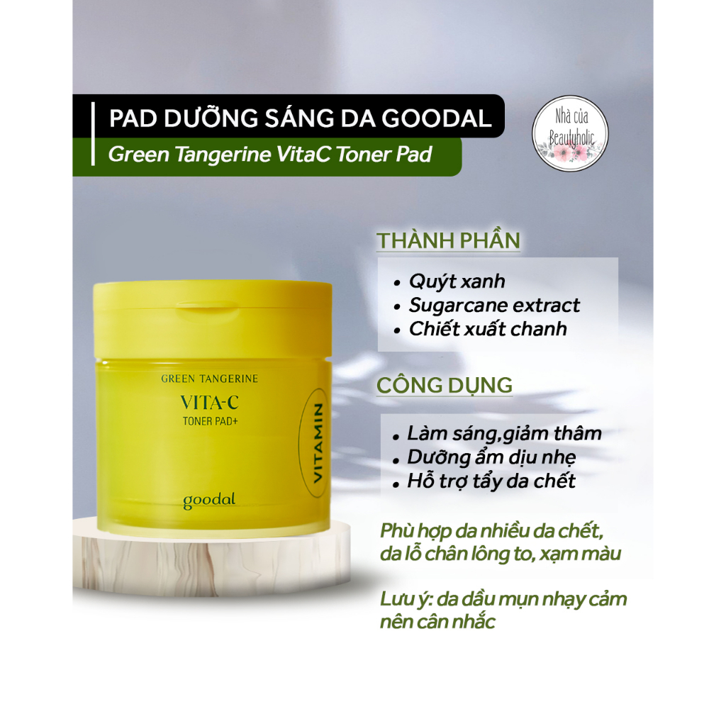 Pad tẩy da chết GOODAL GREEN TARGERINE VITA C TONER PAD+