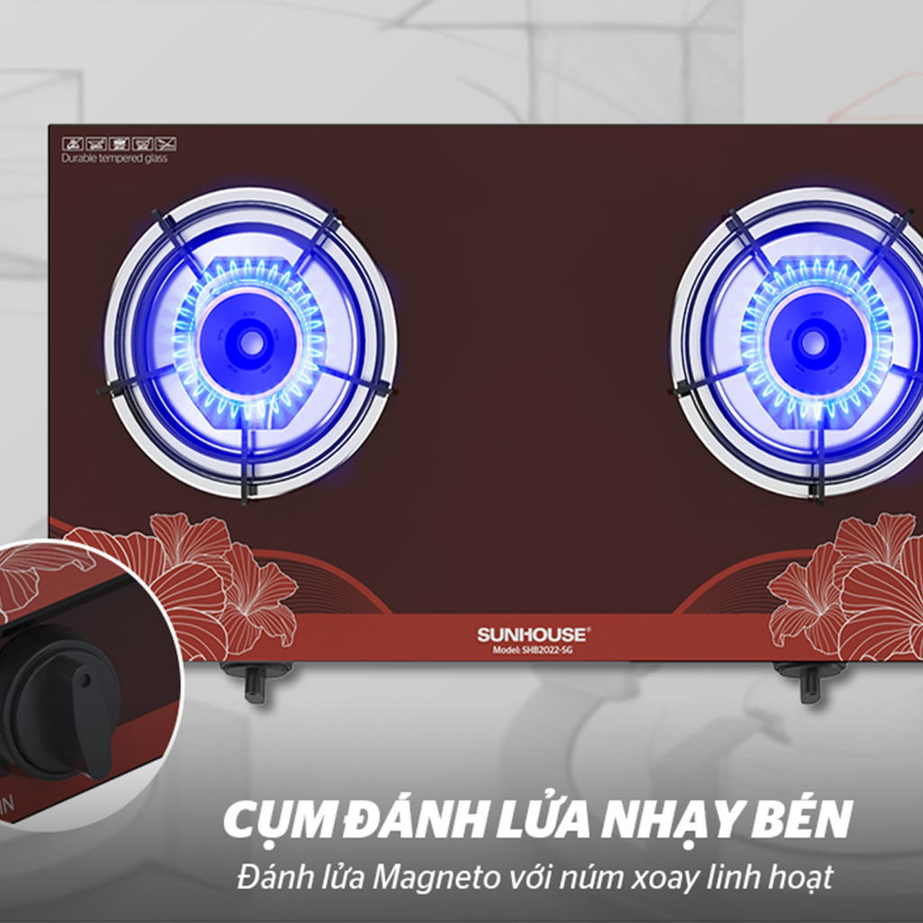 Bếp gas dương kính SUNHOUSE SHB2022-SG