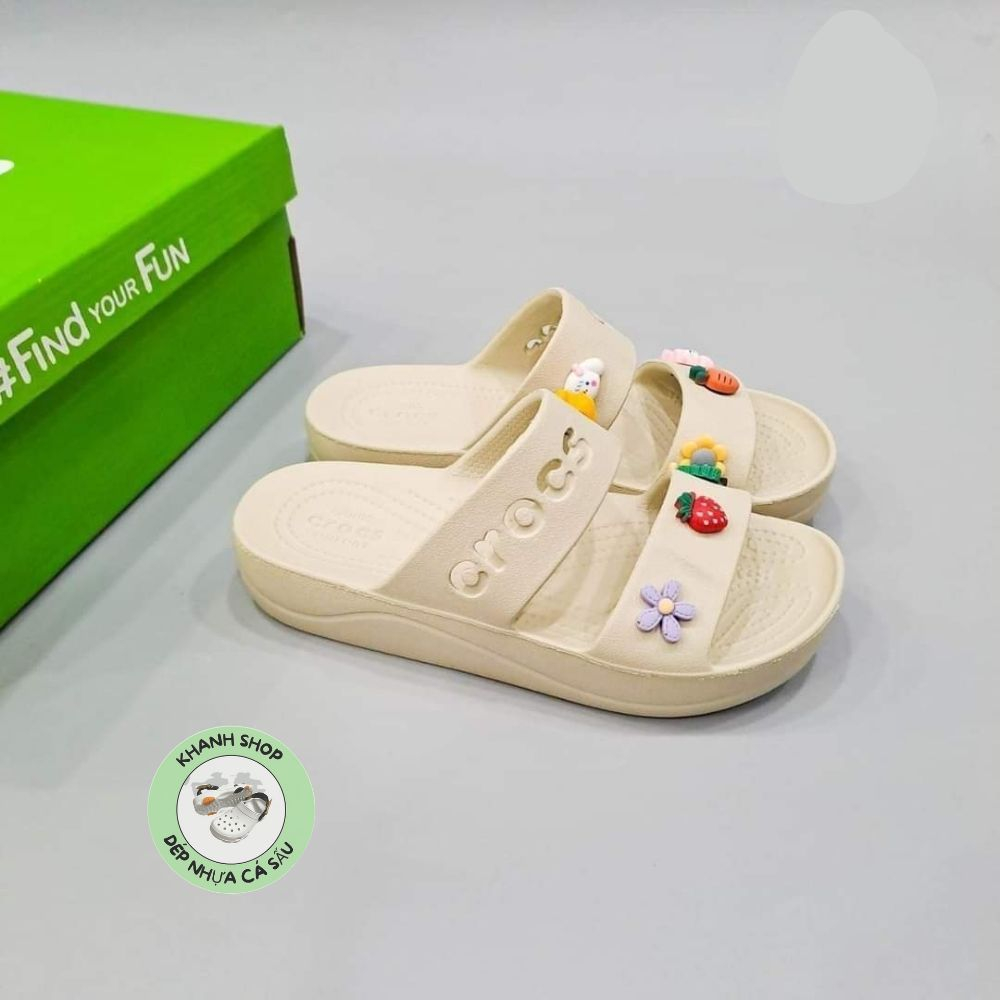 DÉP LÊ BAYA CHỮ CROSS CLASSIC ĐẾ CAO 3CM CHO NỮ MÀU BE TẶNG 10 STIC