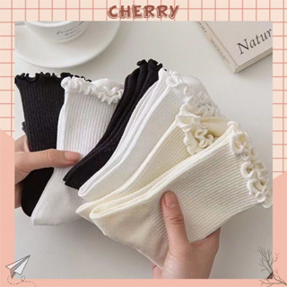 Tất cổ cao nhún nữ màu đen trắng basic chất liệu cotton co giãn thoáng mát - Cherry Shop